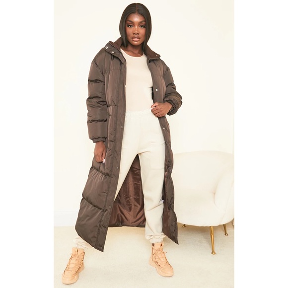 Tall Chocolate Brown Maxi Puffer Coat 